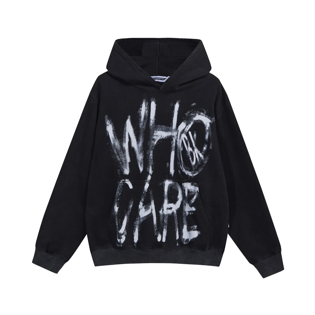 Tie-dyed Graffiti Top Loose All-match Long-sleeved Hooded Sweater - Black