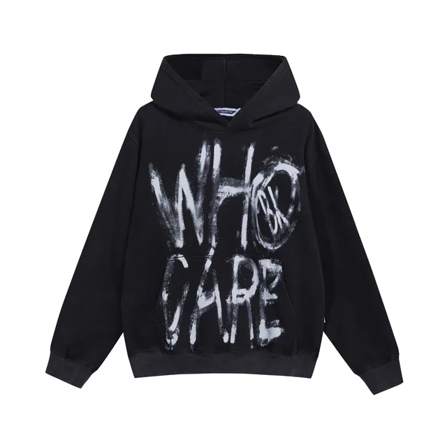 Tie dyed Graffiti Top Loose All match Long sleeved Hooded Sweater Black - Shop at LoveMi
