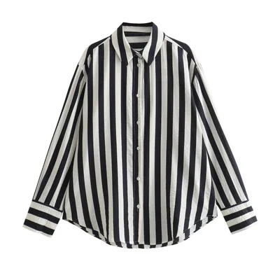 Women's Long Sleeve Loose Casual Striped Shirt Picture Color - Shop at LoveMi