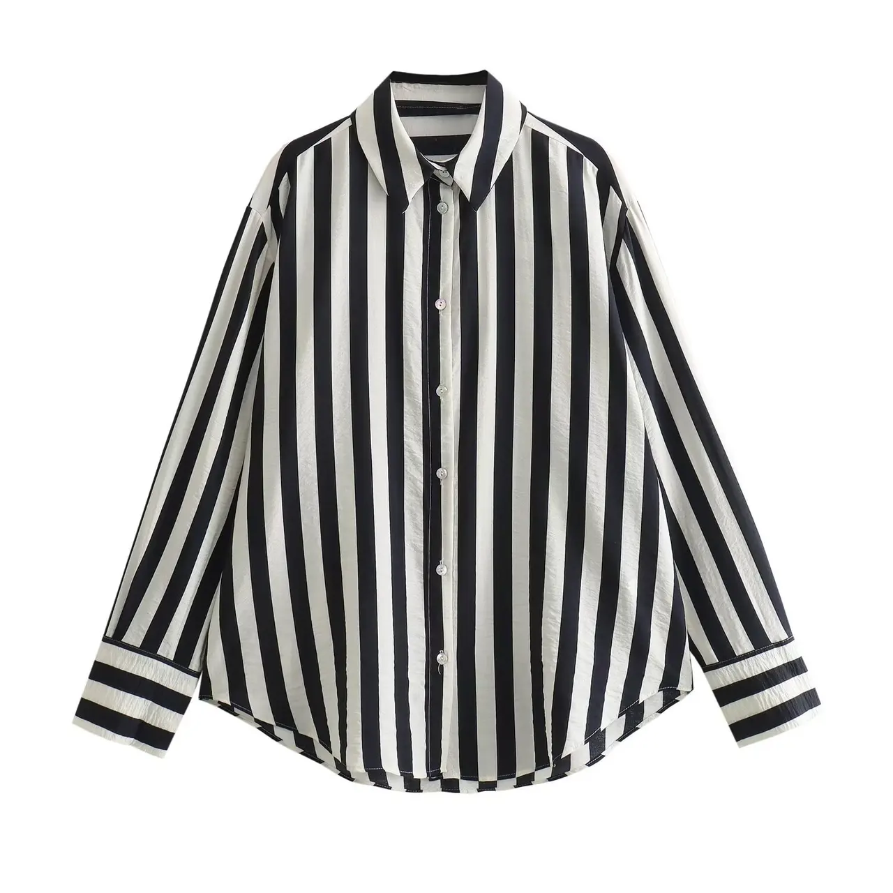Women's Long Sleeve Loose Casual Striped Shirt - View 1