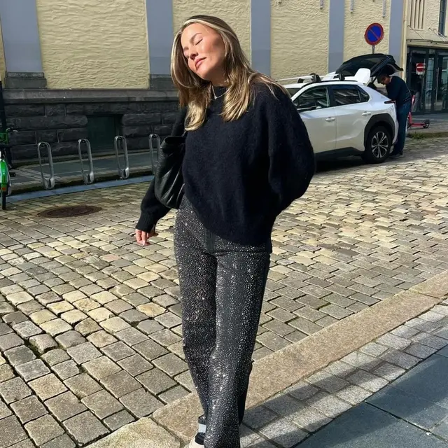 Black Rhinestone Loose Women's Long Casual Jeans Black - Shop at LoveMi