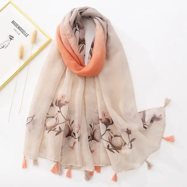 Blue And White Tie dyed Cotton And Linen Feel Scarf Retro Artistic Travel Sun Protection Shawl C1009 - Shop at LoveMi