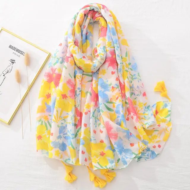 Blue And White Tie dyed Cotton And Linen Feel Scarf Retro Artistic Travel Sun Protection Shawl C1064 - Shop at LoveMi
