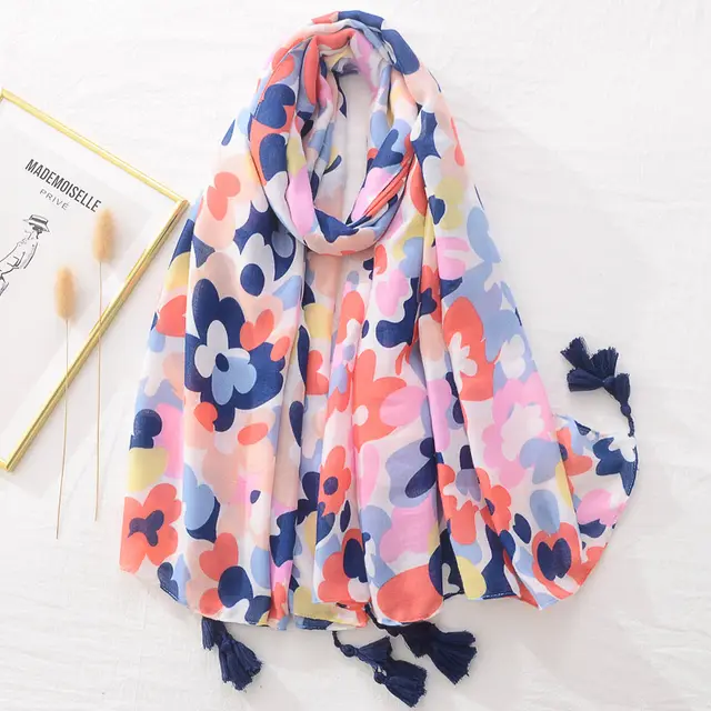 Blue And White Tie dyed Cotton And Linen Feel Scarf Retro Artistic Travel Sun Protection Shawl C1069 - Shop at LoveMi
