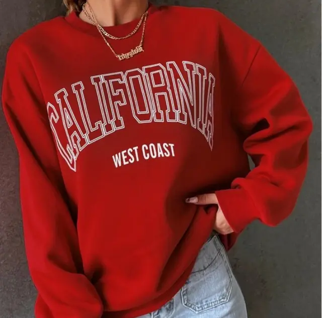 Women's Plus Size Round Neck Print Sweatshirt Red - Shop at LoveMi