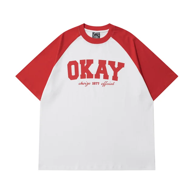 Letter Print Loose Round Neck Short Sleeve Red - Shop at LoveMi