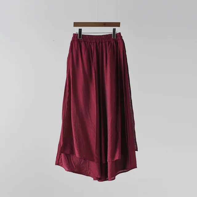 Artistic Retro Pure Color All matching Comfortable Fairy Cropped Pants Wine Red - Shop at LoveMi