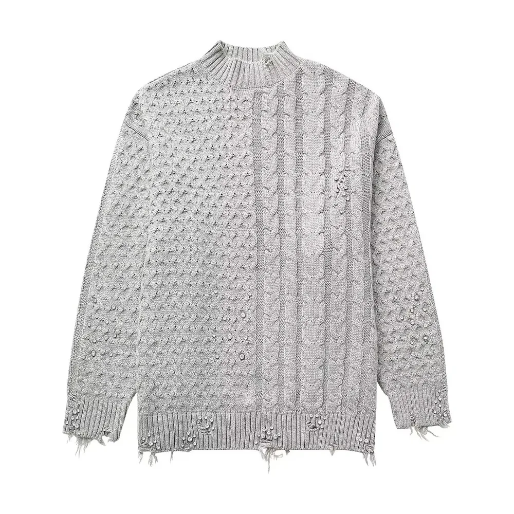 Women's Autumn Rivet Ornament Woven Sweater 4344 Picture Color - Shop at LoveMi