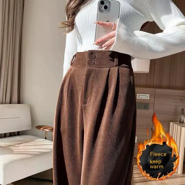 Chenille Fleece Wide leg Pants Women 877 Coffee Color Plus Velvet - Shop at LoveMi