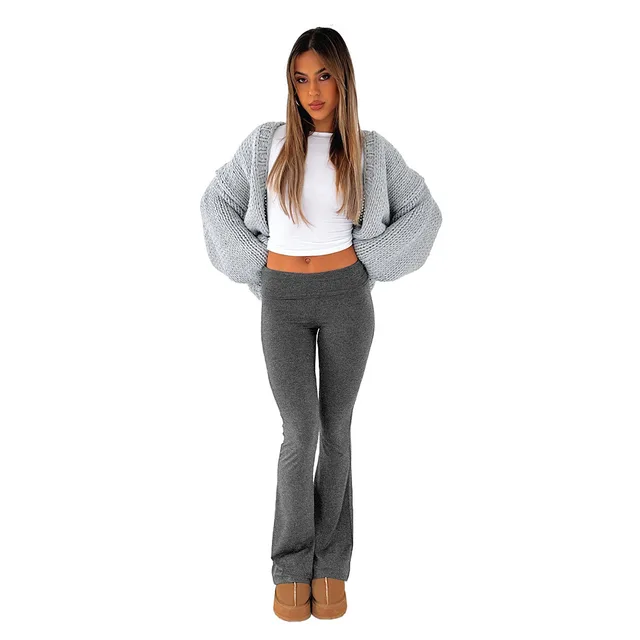 Women's Fashion Low Waist Bell bottom Pants Dark Gray - Shop at LoveMi