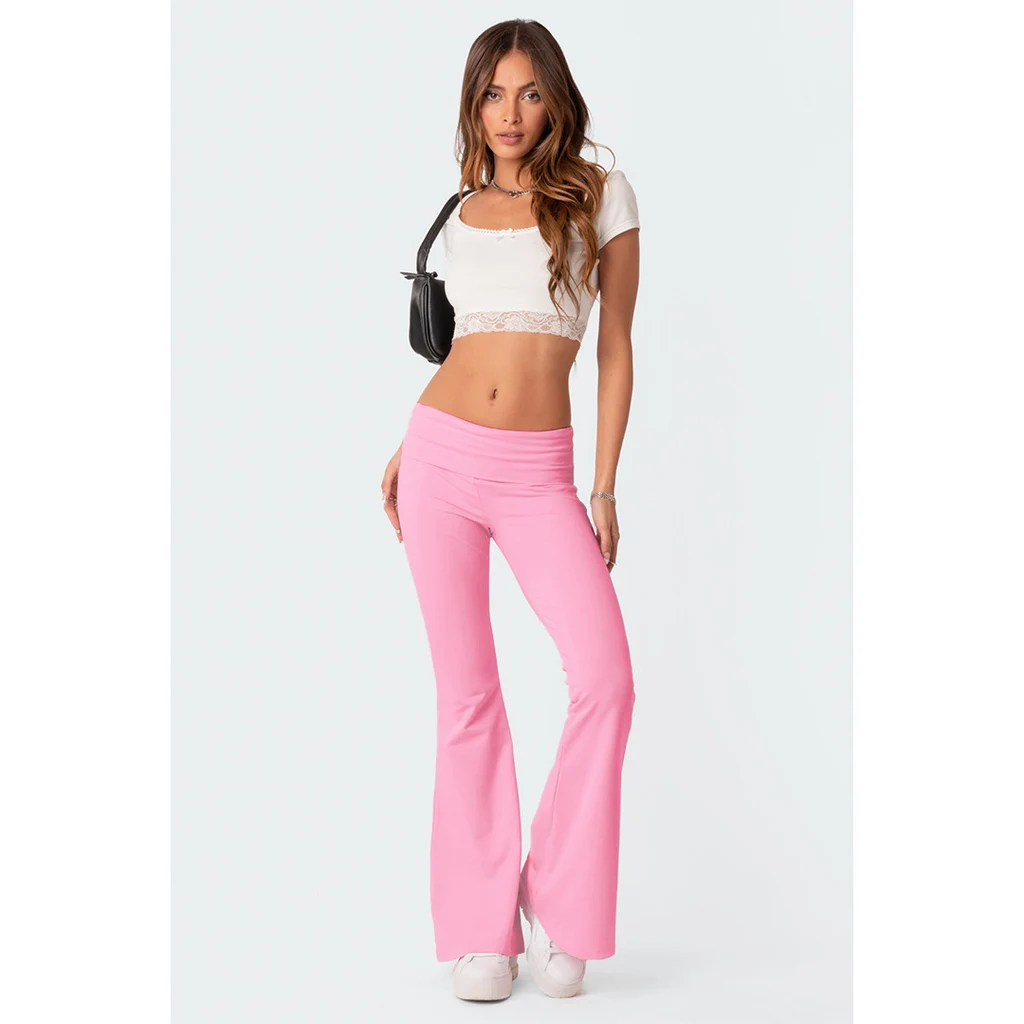 Women's Fashion Low Waist Bell-bottom Pants - Dark Pink