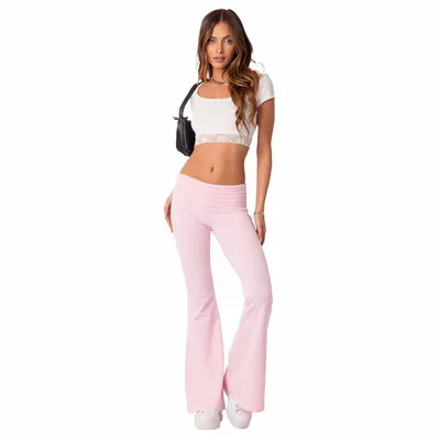 Women's Fashion Low Waist Bell bottom Pants Pink - Shop at LoveMi