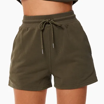 Drawstring Loose Sports Shorts For Women Olive - Shop at LoveMi