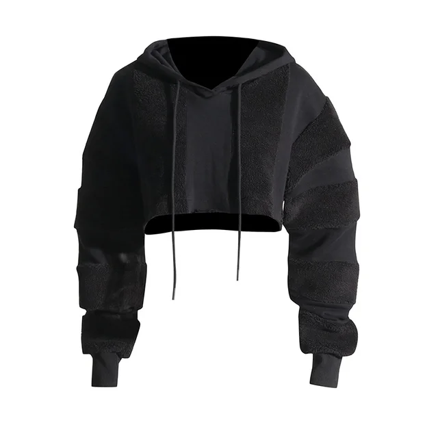 Fashion Casual Sweater Niche Design Lamb Wool Stitching Black - Shop at LoveMi