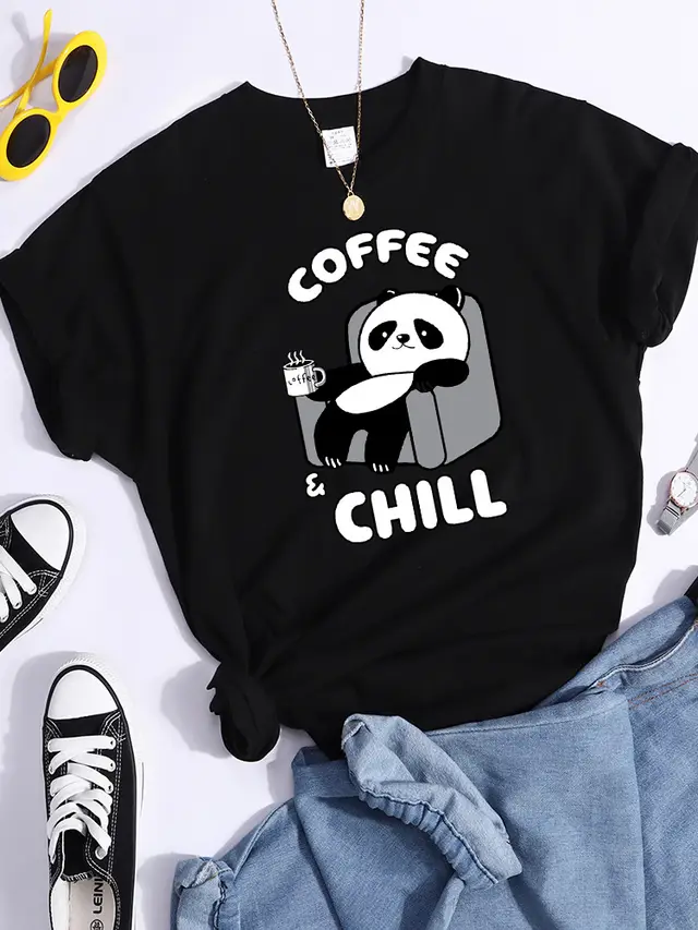 Pattern T shirt Fashionable Printed Fashion Loose T shirt Cat Kf8423 Black - Shop at LoveMi