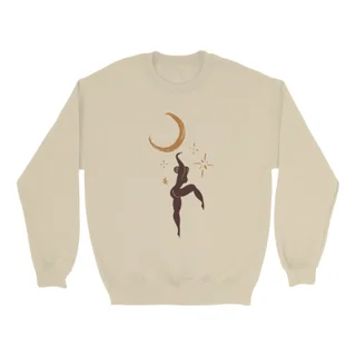 European American Fashion Floral Print Round Neck Sweater - Sand Color
