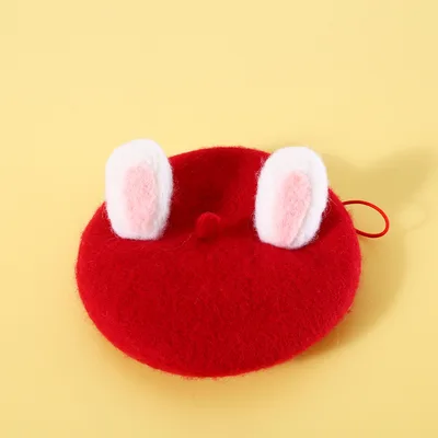 Pet Cat Small And Medium Size Felt Rabbit Ears Beret Rabbit Headwear Warm Hat Red Rabbit Ear Cap - Shop at LoveMi