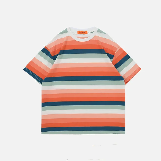 Women's Summer Loose Striped Short sleeved T shirt Orange - Shop at LoveMi