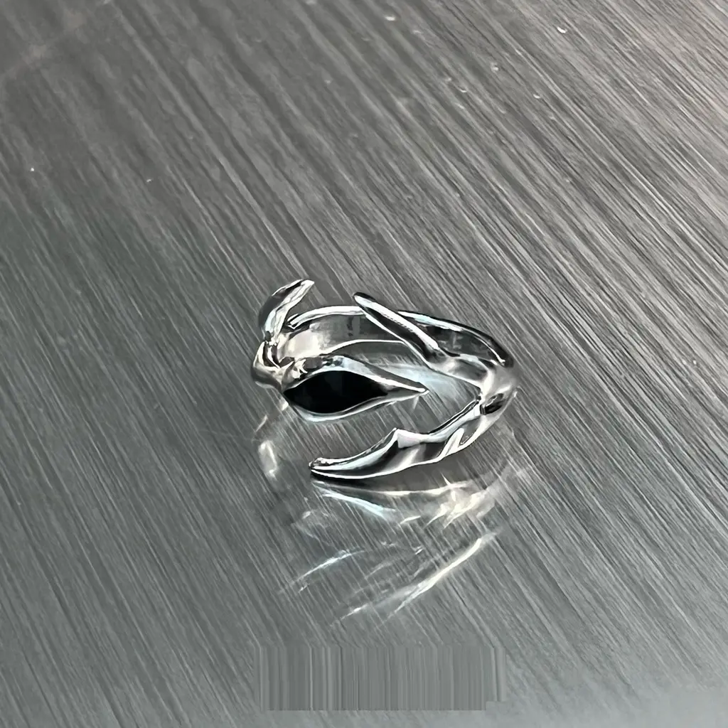 Irregular Shaped Black Onyx Metal Ring Street Tide Special-interest Design High Sense Men And Women - Type A