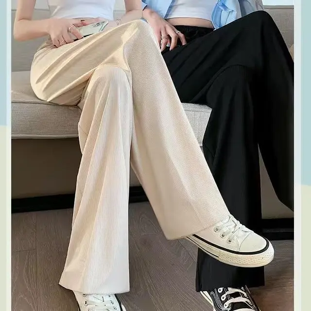 Women's Fashion Casual High Waist Drooping Straight Casual Trousers Beige Regular - Shop at LoveMi