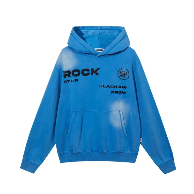 Heavy American Street Washed And Worn Letter Multicolor Sweater Blue - Shop at LoveMi