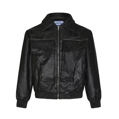 American Street Retro Large Pocket Lapels PU Leather Coat Black - Shop at LoveMi