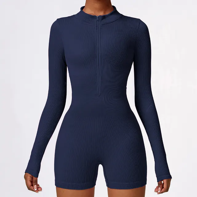 Women's Elastic Zipper Tight Jumpsuit Badge Blue - Shop at LoveMi