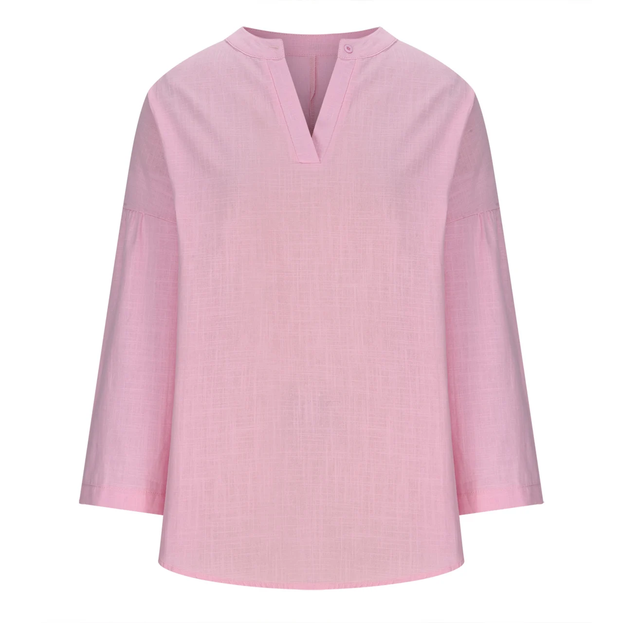 Cotton And Linen Loose Casual Stand Collar Shirt - Lotus Color - View 1