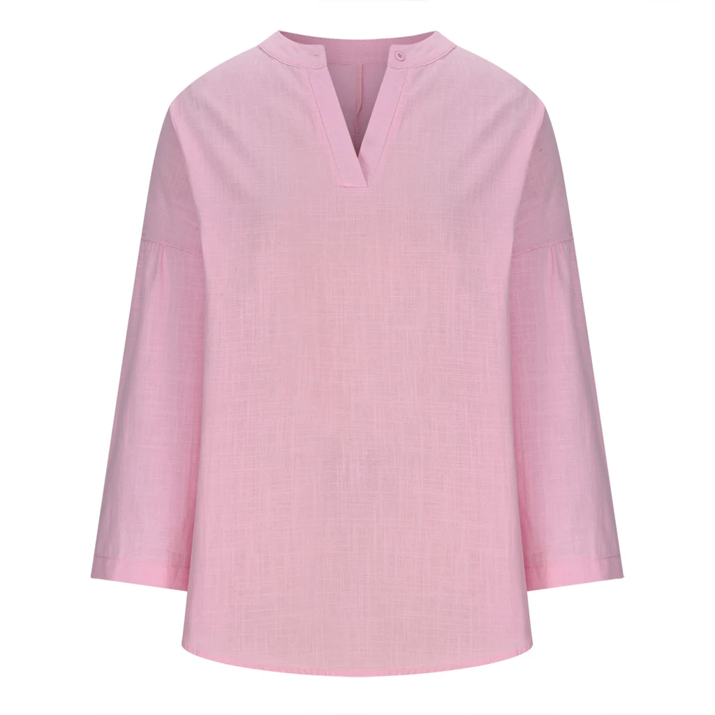 Cotton And Linen Loose Casual Stand Collar Shirt - Lotus Color