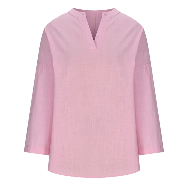 Cotton And Linen Loose Casual Stand Collar Shirt Lotus Color - Shop at LoveMi