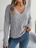 Women's Fashion Casual Solid Color Twist Long Sleeve Turtleneck Sweater - Gray