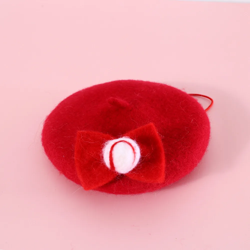 Pet Cat Wool Painter Bud Small Hat - Red Bow Hat