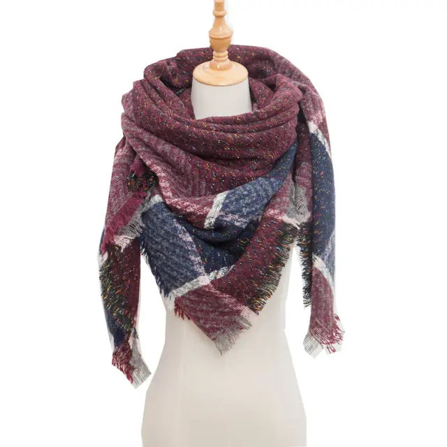 Shawl Scarf Autumn And Winter Large Plaid Triangle Sj 23 Wine Red - Shop at LoveMi