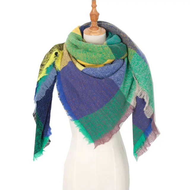Shawl Scarf Autumn And Winter Large Plaid Triangle Sj 38 Green Yellow - Shop at LoveMi