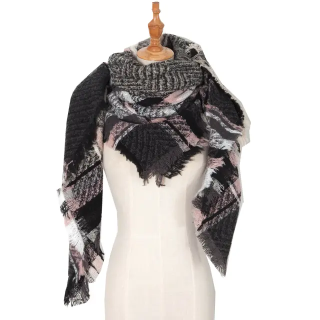 Shawl Scarf Autumn And Winter Large Plaid Triangle Sj 44 Black - Shop at LoveMi