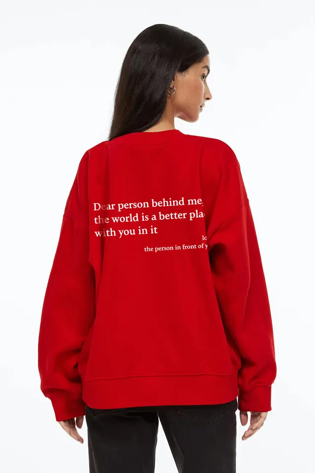 Women's Fleece lined Crew Neck Sweater Plain Slogan Printing Simple And Comfortable Solid Color Red - Shop at LoveMi