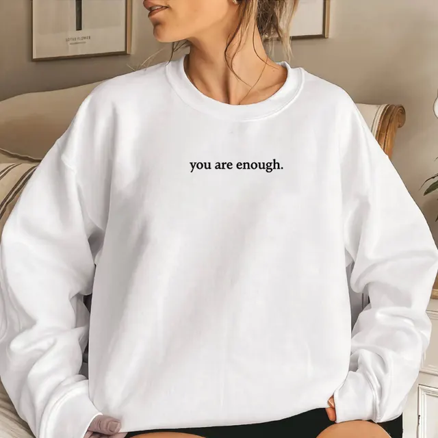 Women's Fleece lined Crew Neck Sweater Plain Slogan Printing Simple And Comfortable Solid Color White - Shop at LoveMi