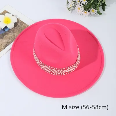 European And American Panama Big Brim Imitation Wool Felt Jazz Denim Top Hat Rose Red - Shop at LoveMi