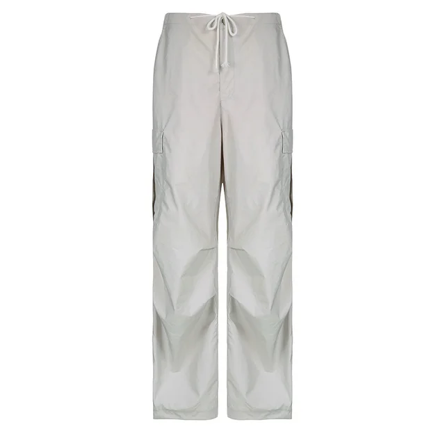 European And American West Coast Solid Color Pocket Stitching Low Waist Woven Casual Pants Light Gray - Shop at LoveMi