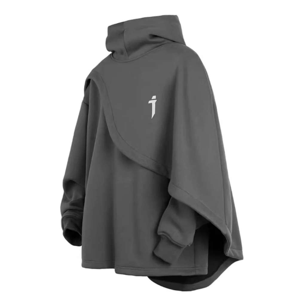 Retro Heavy Industry Autumn And Winter Mechanical Style Heavy Turtleneck Cape Sweater - Gray