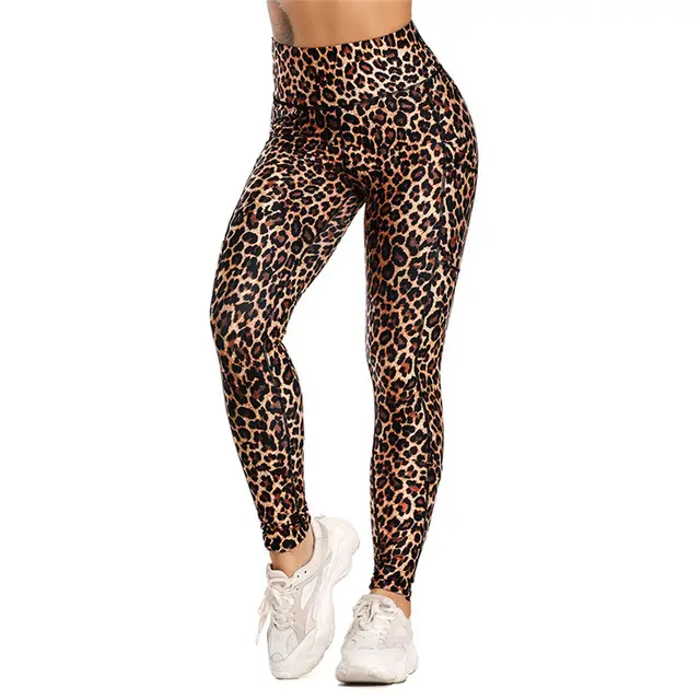 Pocket Printed Hip Raise Yoga Pants Leopard Print - Shop at LoveMi