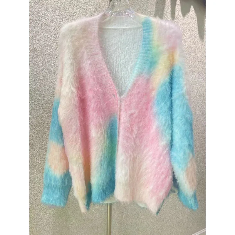 Women's Thick Loose Gradient Mink Sweater Coat Pink - Shop at LoveMi