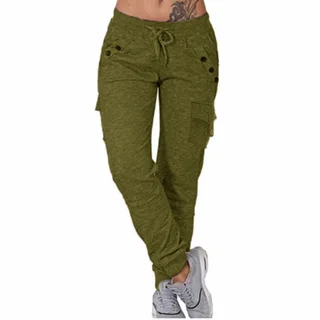 Loose Sports Style Casual Drawstring Skinny Pants - Green
