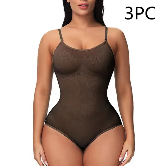 Women's Fashion Seamless One Piece Shapewear Brown 3Pc - Shop at LoveMi