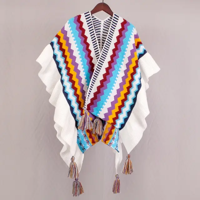 Ethnic Style Travel Cloak Scarf Dual use White Shawl - Shop at LoveMi
