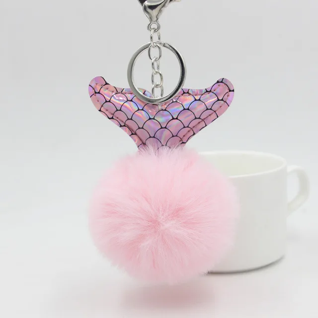 Fish Tail Fur Ball Keychain Creative Light Pink - Shop at LoveMi