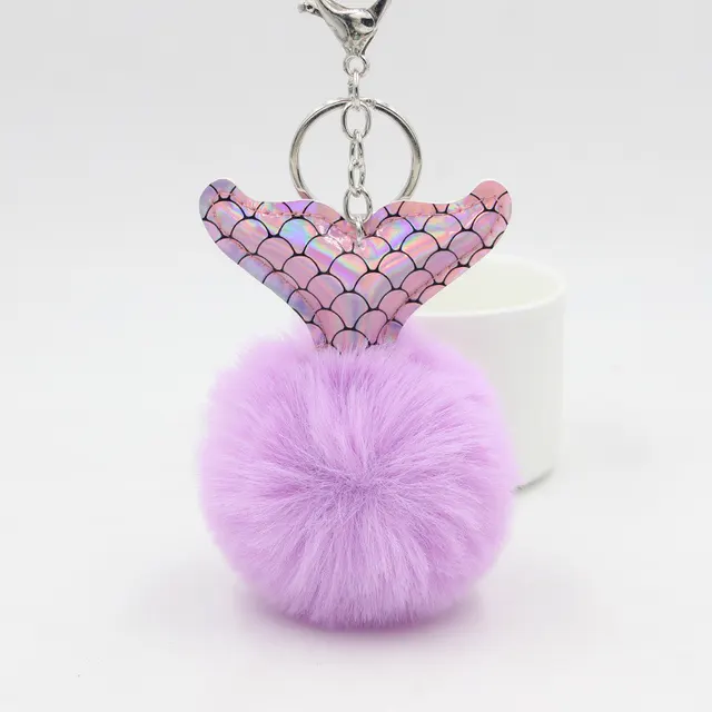 Fish Tail Fur Ball Keychain Creative Violet - Shop at LoveMi
