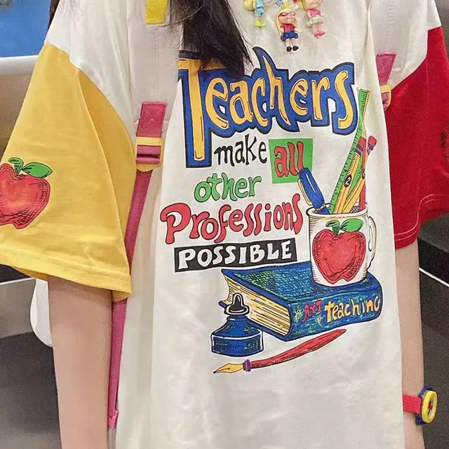 Japanese Pure Cotton Color Matching Short Sleeved T shirt For Women - Shop at LoveMi