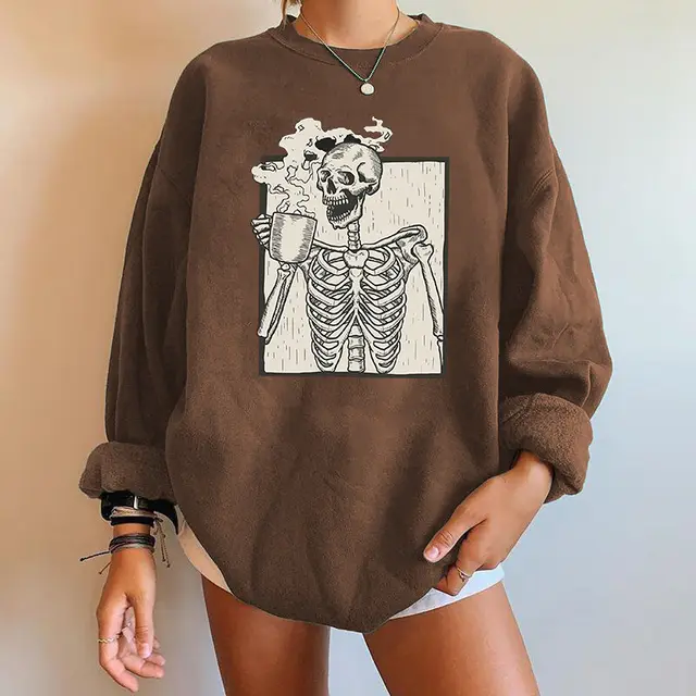 European And American Printed Long sleeved Round Neck Women's Sweater Autumn And Winter Plus Size Top Brown - Shop at LoveMi
