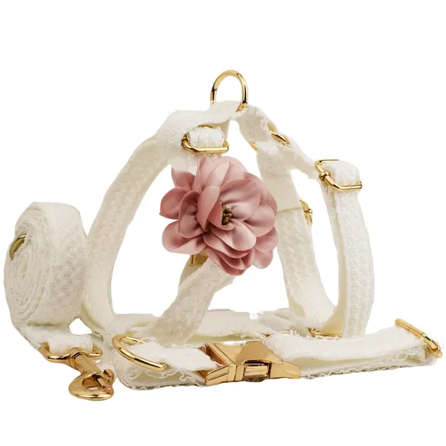 White Lace Pet Vest Dog Collar Dog Wedding Dog Leash Set Of Four - Shop at LoveMi